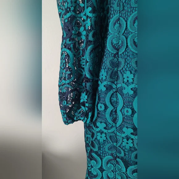 Lilly Pulitzer Women dress size 16 Lace  Color Valencia Teal Zipper Long Sleeve - Picture 7 of 15